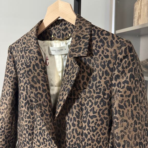 Golden Goose Leopard Jacquard Wool Brown Black Blazer 40 Single Breasted Jacket - Picture 4 of 8